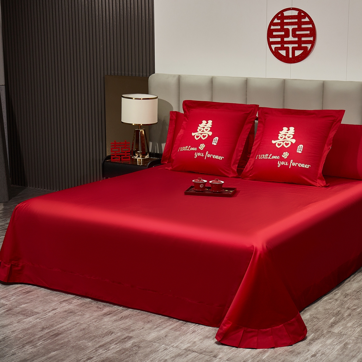 91家纺网 家纺一手货源 找家纺 浩情国际婚庆供货中心 2026新款100%全棉长绒棉纯棉婚庆四件套结婚刺绣六件套多件套长期供货 （提供买家秀） 郎才女貌-金