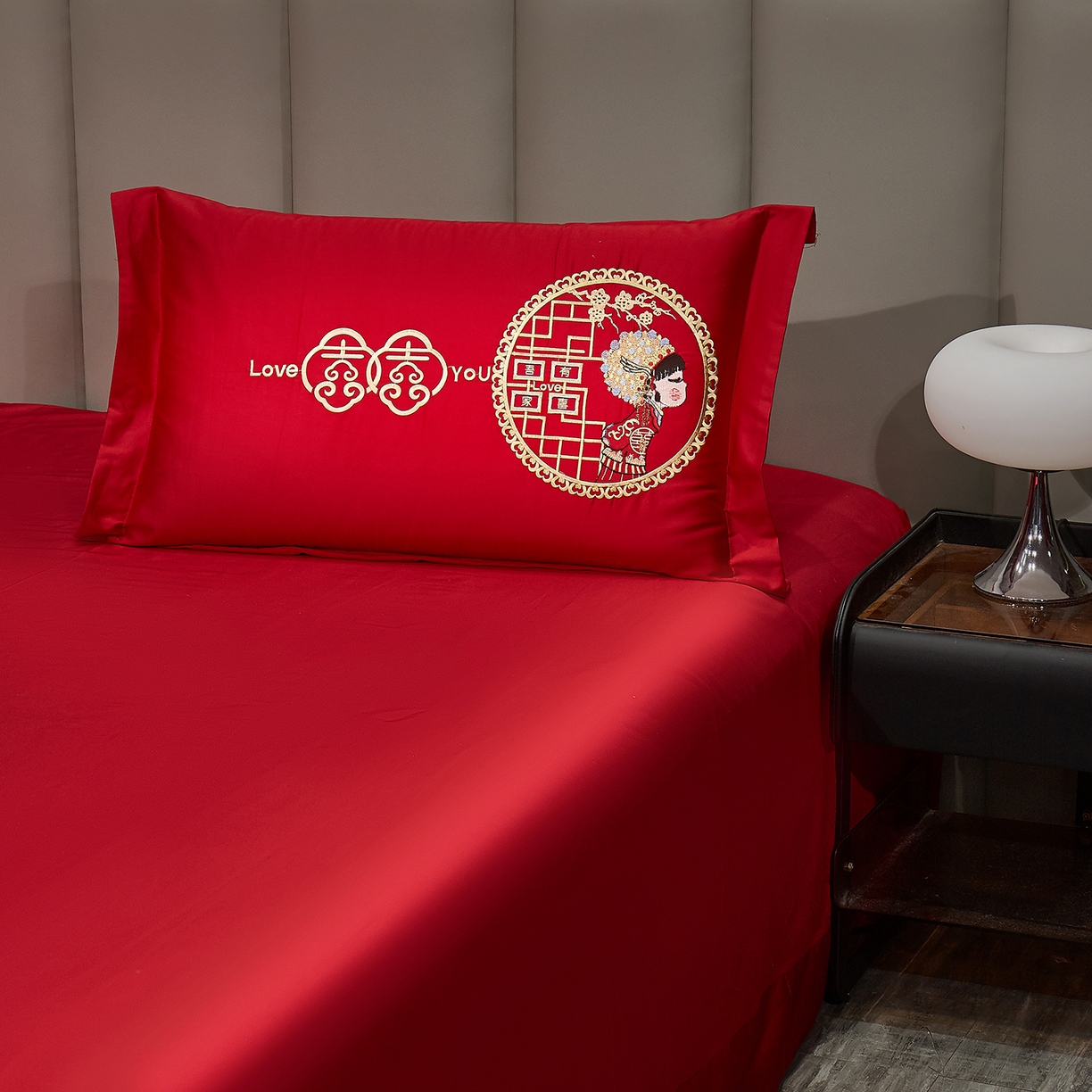 91家纺网 家纺一手货源 找家纺 浩情国际婚庆供货中心 2026新款100%全棉长绒棉纯棉婚庆四件套结婚刺绣六件套多件套长期供货 （提供买家秀） 郎才女貌-金