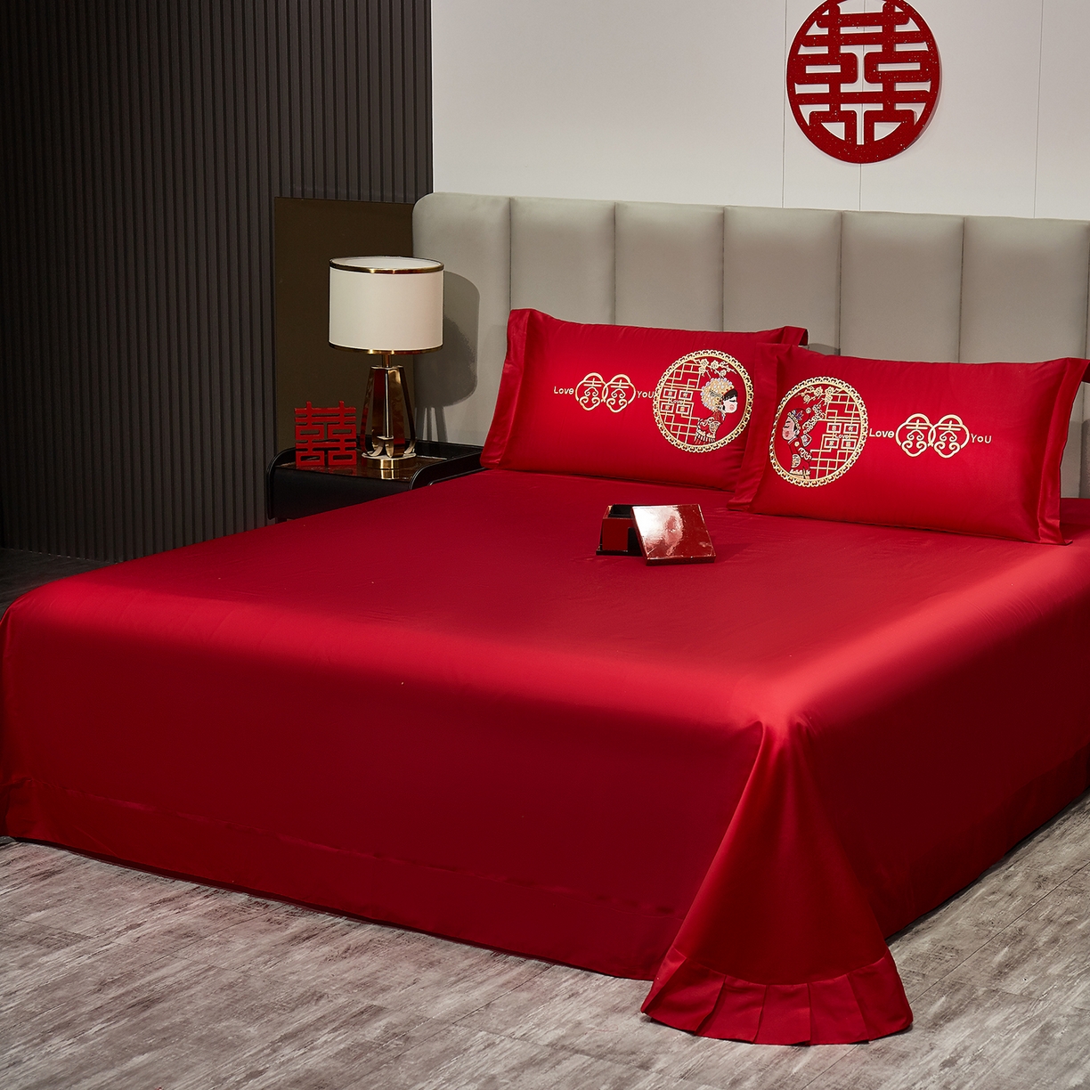 91家纺网 家纺一手货源 找家纺 浩情国际婚庆供货中心 2026新款100%全棉长绒棉纯棉婚庆四件套结婚刺绣六件套多件套长期供货 （提供买家秀） 郎才女貌-金