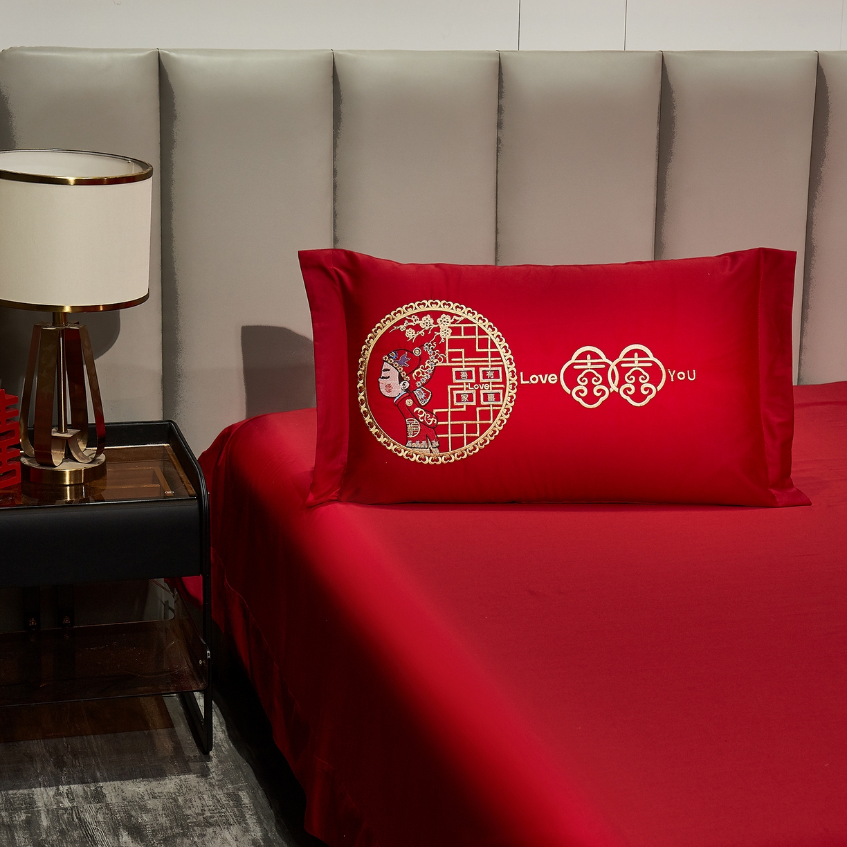 91家纺网 家纺一手货源 找家纺 浩情国际婚庆供货中心 2026新款100%全棉长绒棉纯棉婚庆四件套结婚刺绣六件套多件套长期供货 （提供买家秀） 郎才女貌-金