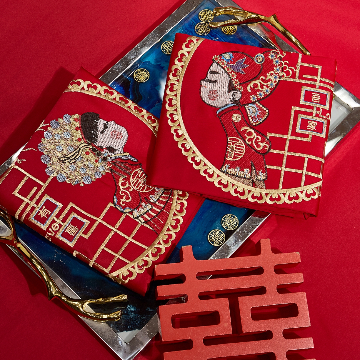 91家纺网 家纺一手货源 找家纺 浩情国际婚庆供货中心 2026新款100%全棉长绒棉纯棉婚庆四件套结婚刺绣六件套多件套长期供货 （提供买家秀） 郎才女貌-金