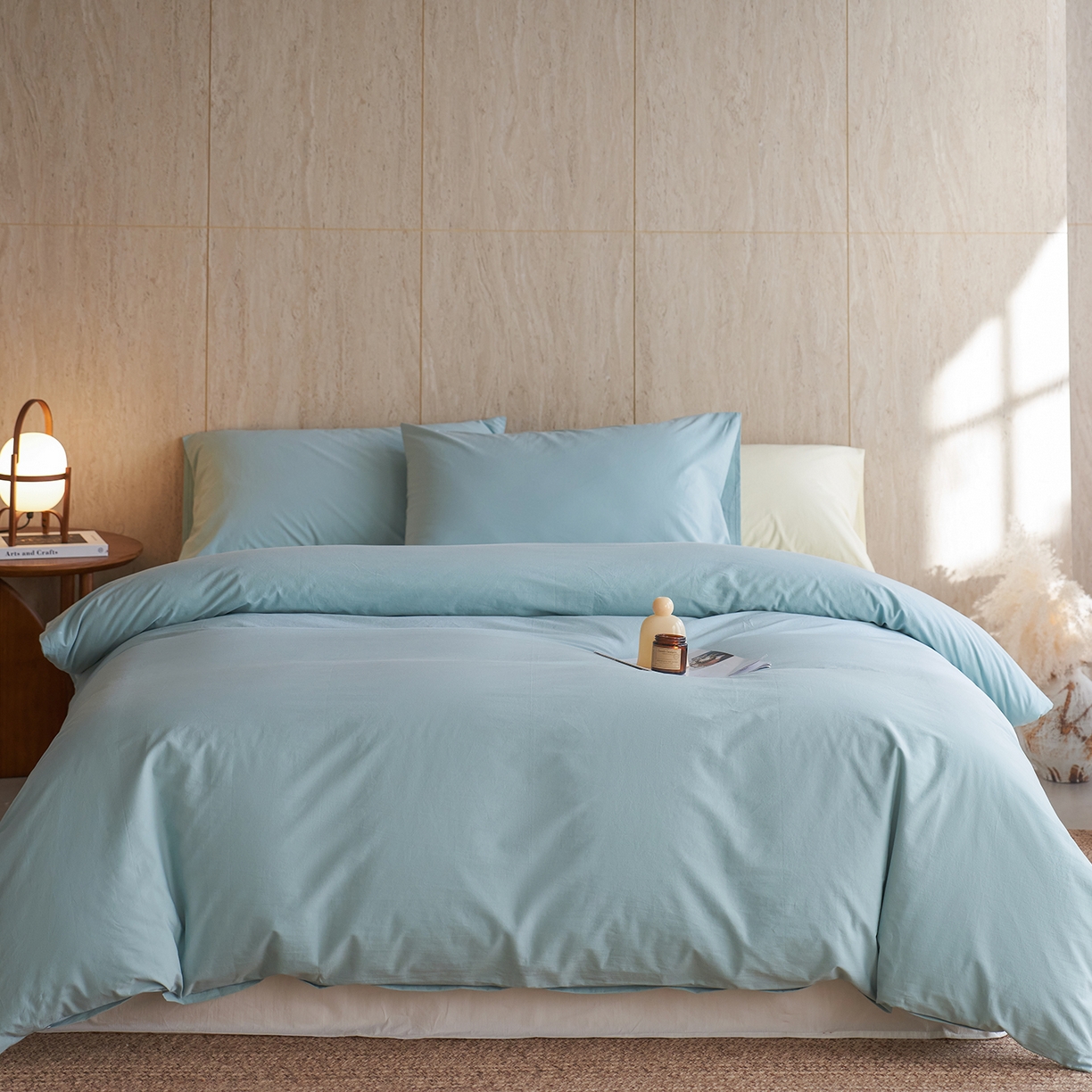 91家纺网 家纺一手货源 找家纺 （总）轩和家居 2026新款全棉高支旧感砂洗长绒棉拼色四件套