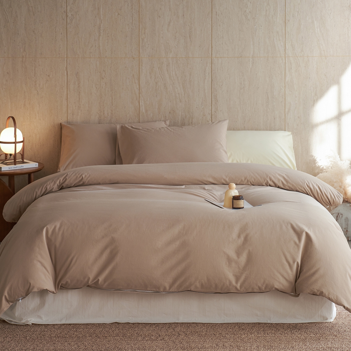 91家纺网 家纺一手货源 找家纺 （总）轩和家居 2026新款全棉高支旧感砂洗长绒棉拼色四件套