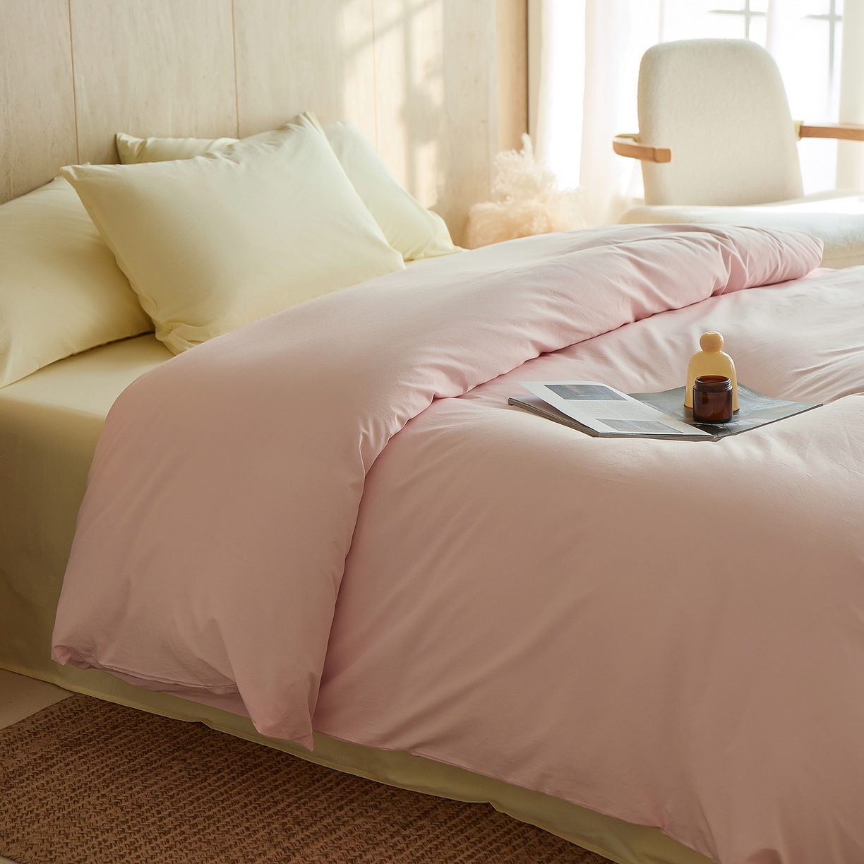 91家纺网 家纺一手货源 找家纺 （总）轩和家居 2026新款全棉高支旧感砂洗长绒棉拼色四件套