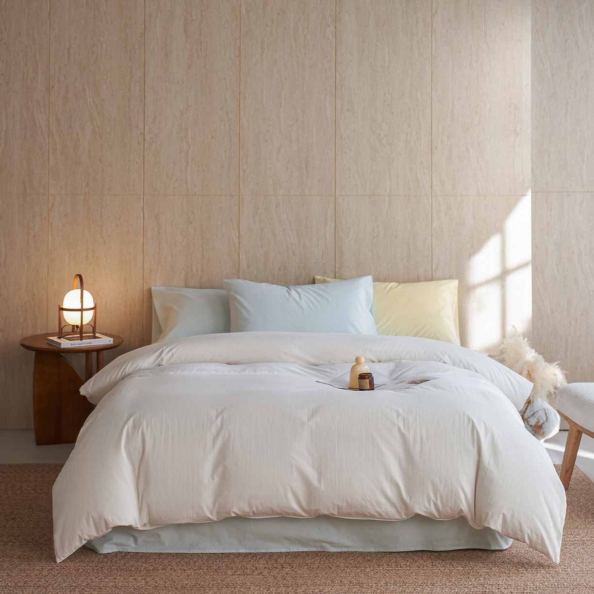 91家纺网 家纺一手货源 找家纺 （总）轩和家居 2026新款全棉高支旧感砂洗长绒棉拼色四件套