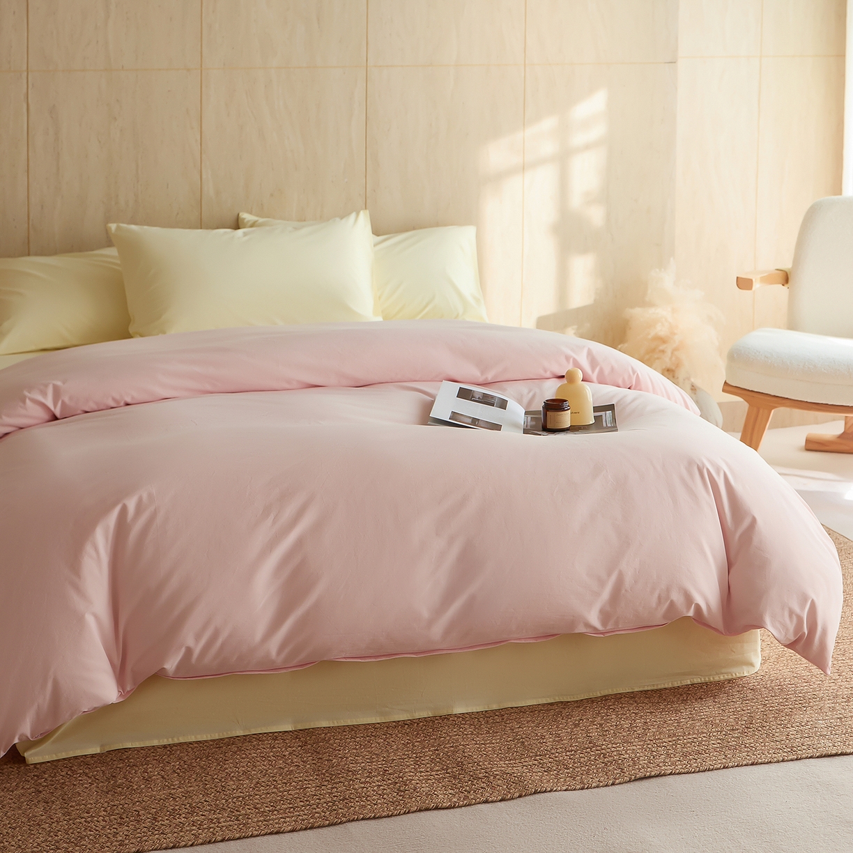 91家纺网 家纺一手货源 找家纺 （总）轩和家居 2026新款全棉高支旧感砂洗长绒棉拼色四件套