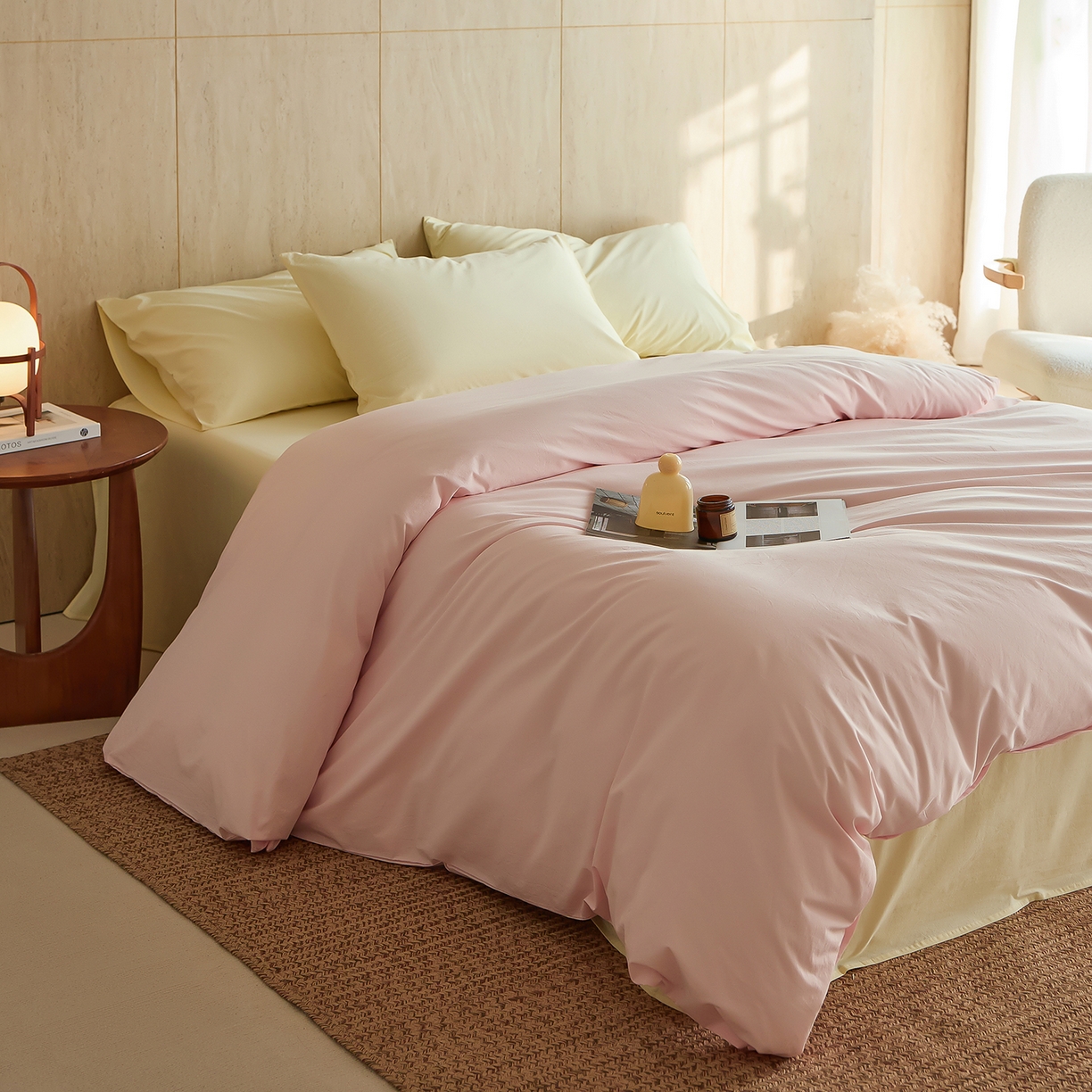 91家纺网 家纺一手货源 找家纺 （总）轩和家居 2026新款全棉高支旧感砂洗长绒棉拼色四件套