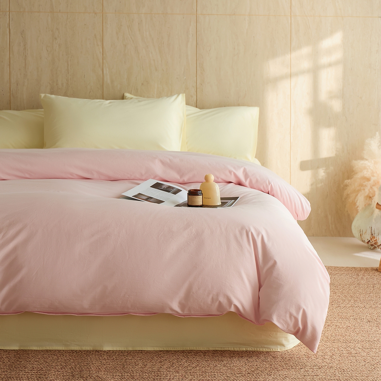 91家纺网 家纺一手货源 找家纺 （总）轩和家居 2026新款全棉高支旧感砂洗长绒棉拼色四件套