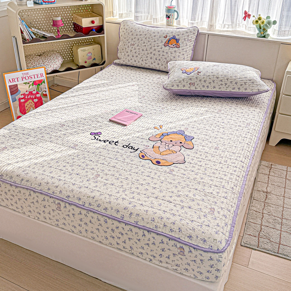 91家纺网 家纺一手货源 找家纺 富米莱单品馆 2026新款古法仿棉毛巾绣夹棉床盖床垫床褥床笠-四季款系列 安妮女孩