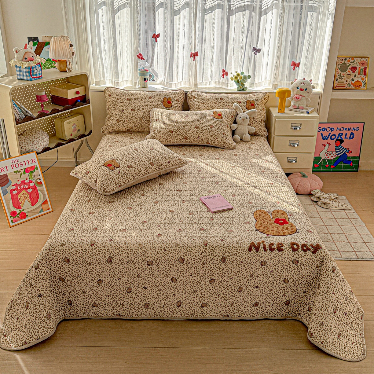 富米莱单品馆 2026新款古法仿棉毛巾绣夹棉床盖床垫床褥床笠-四季款系列 豹纹猫