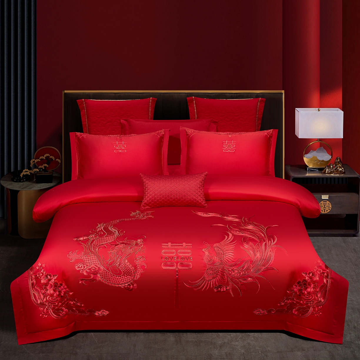 浩情国际婚庆供货中心 2026新款100%全棉长绒棉纯棉婚庆四件套结婚刺绣六件套多件套长期供货 （提供买家秀） 龙凤相依