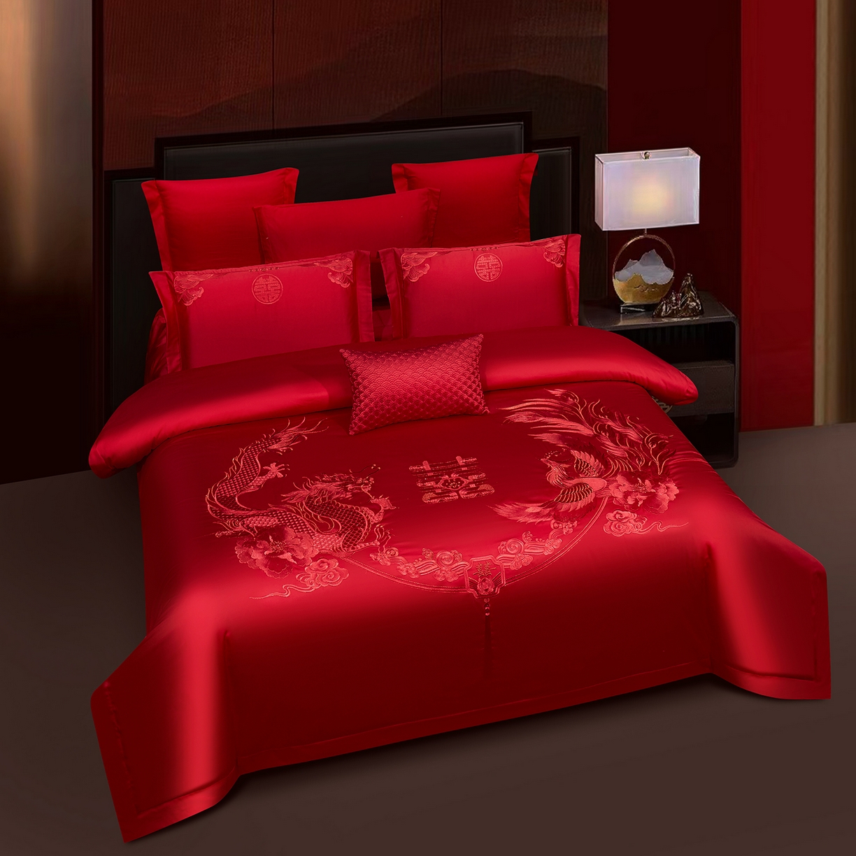 91家纺网 家纺一手货源 找家纺 浩情国际婚庆供货中心 2026新款100%全棉长绒棉纯棉婚庆四件套结婚刺绣六件套多件套长期供货 （提供买家秀） 龙凤之恋-红