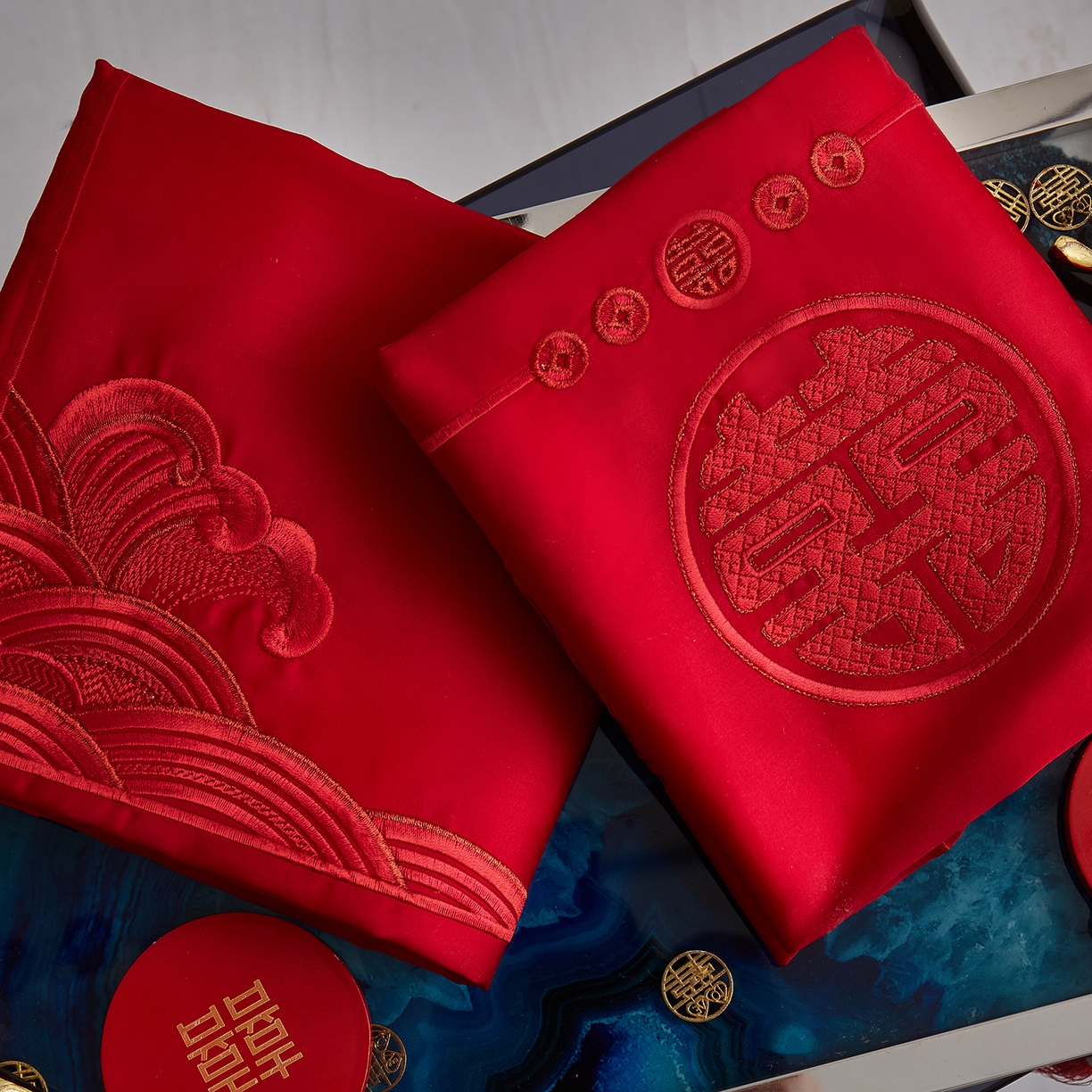 91家纺网 家纺一手货源 找家纺 浩情国际婚庆供货中心 2026新款100%全棉长绒棉纯棉婚庆四件套结婚刺绣六件套多件套长期供货 （提供买家秀） 龙凤之恋-红