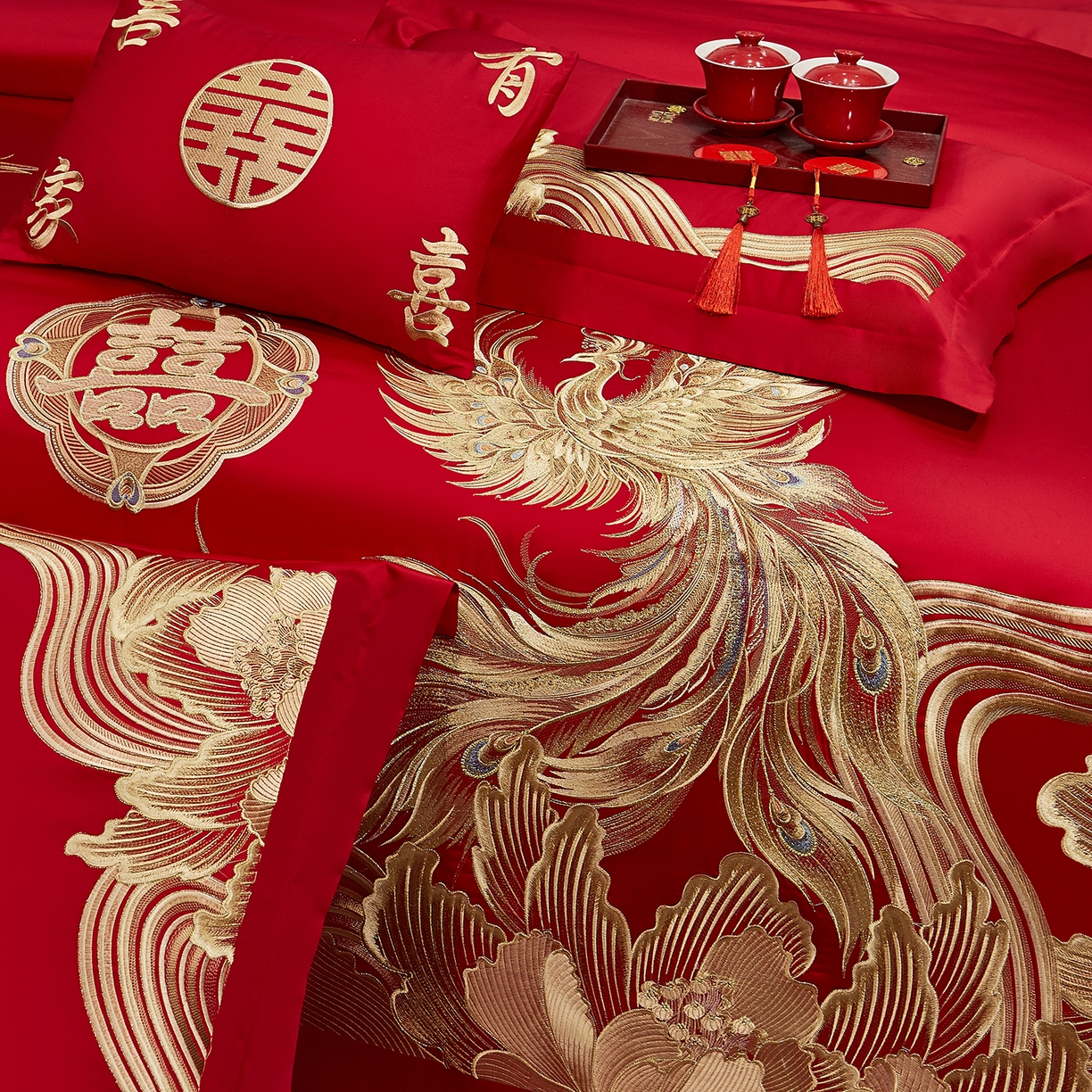 91家纺网 家纺一手货源 找家纺 浩情国际婚庆供货中心 2026新款100%全棉长绒棉纯棉婚庆四件套结婚刺绣六件套多件套长期供货 （提供买家秀） 龙腾盛世