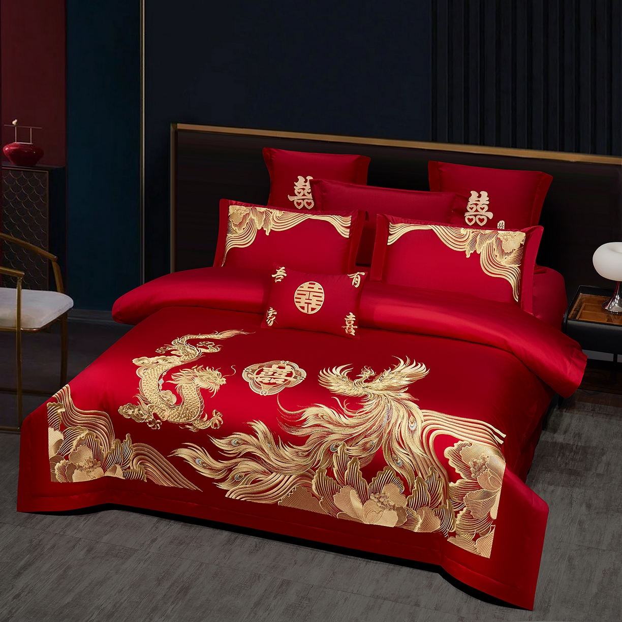 91家纺网 家纺一手货源 找家纺 浩情国际婚庆供货中心 2026新款100%全棉长绒棉纯棉婚庆四件套结婚刺绣六件套多件套长期供货 （提供买家秀） 龙腾盛世