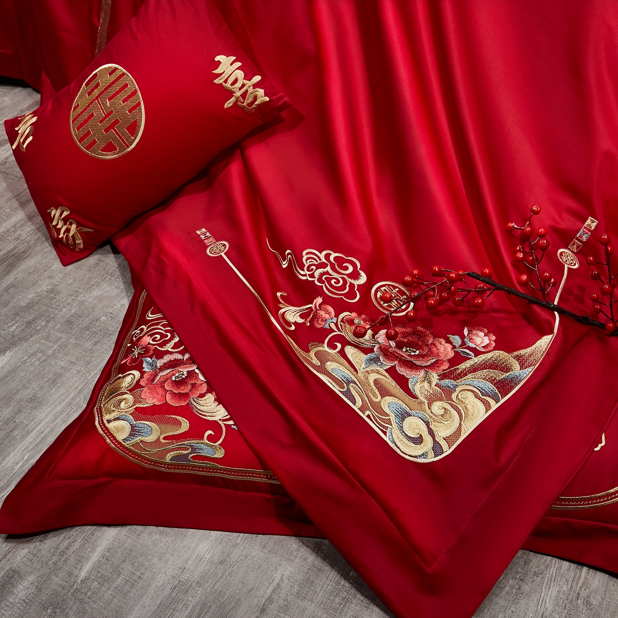 91家纺网 家纺一手货源 找家纺 浩情国际婚庆供货中心 2026新款100%全棉长绒棉纯棉婚庆四件套结婚刺绣六件套多件套长期供货 （提供买家秀） 荣华富贵-金