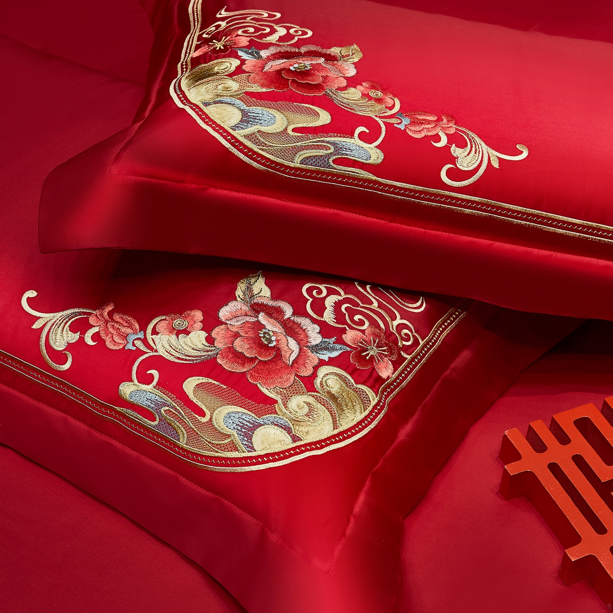 91家纺网 家纺一手货源 找家纺 浩情国际婚庆供货中心 2026新款100%全棉长绒棉纯棉婚庆四件套结婚刺绣六件套多件套长期供货 （提供买家秀） 荣华富贵-金