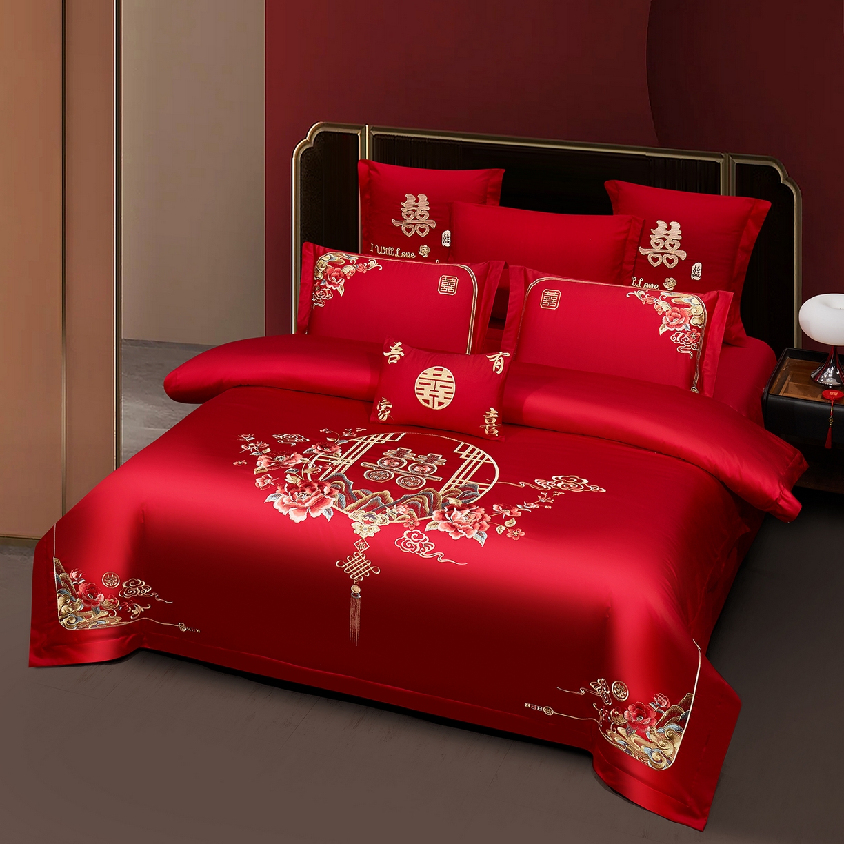 91家纺网 家纺一手货源 找家纺 浩情国际婚庆供货中心 2026新款100%全棉长绒棉纯棉婚庆四件套结婚刺绣六件套多件套长期供货 （提供买家秀） 荣华富贵-金