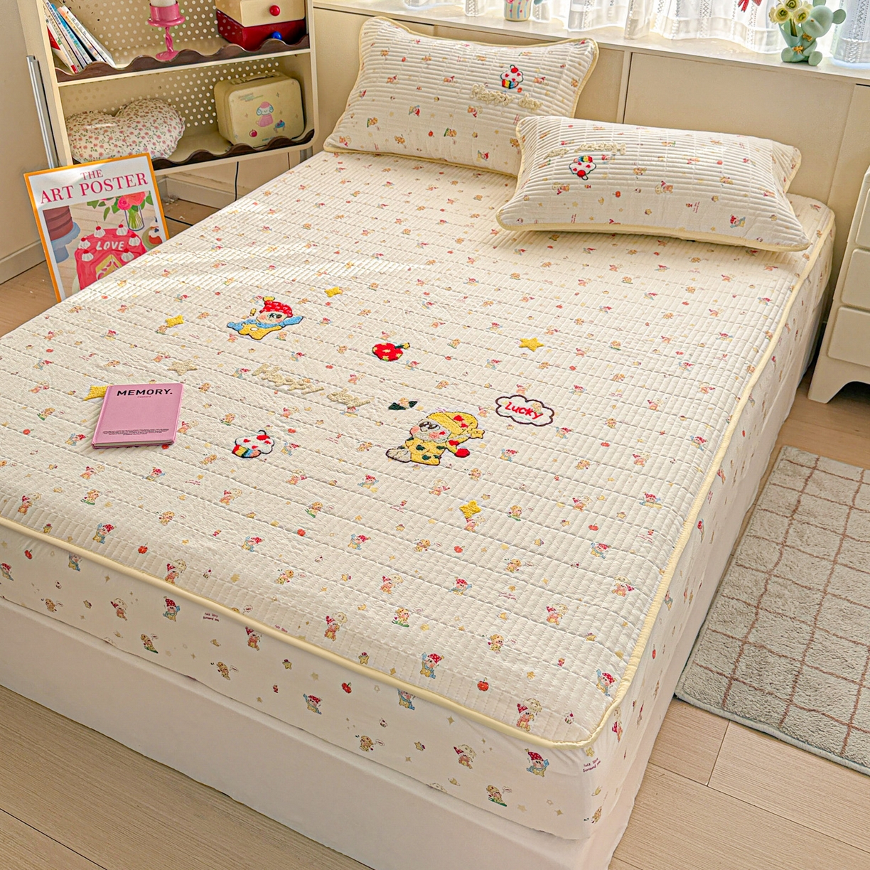 91家纺网 家纺一手货源 找家纺 富米莱单品馆 2026新款古法仿棉毛巾绣夹棉床盖床垫床褥床笠-四季款系列 星星伙伴