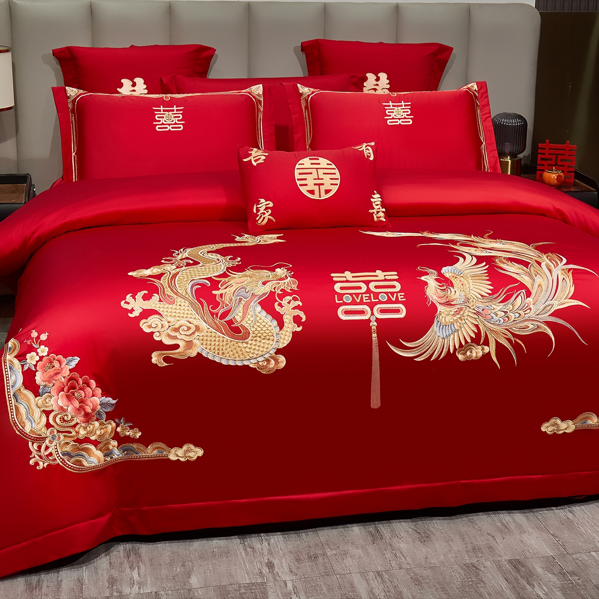 91家纺网 家纺一手货源 找家纺 浩情国际婚庆供货中心 2026新款100%全棉长绒棉纯棉婚庆四件套结婚刺绣六件套多件套长期供货 （提供买家秀） 喜迎龙凤