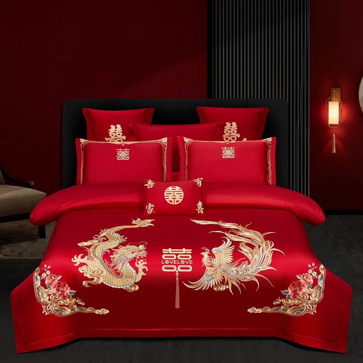 浩情国际婚庆供货中心 2026新款100%全棉长绒棉纯棉婚庆四件套结婚刺绣六件套多件套长期供货 （提供买家秀） 喜迎龙凤