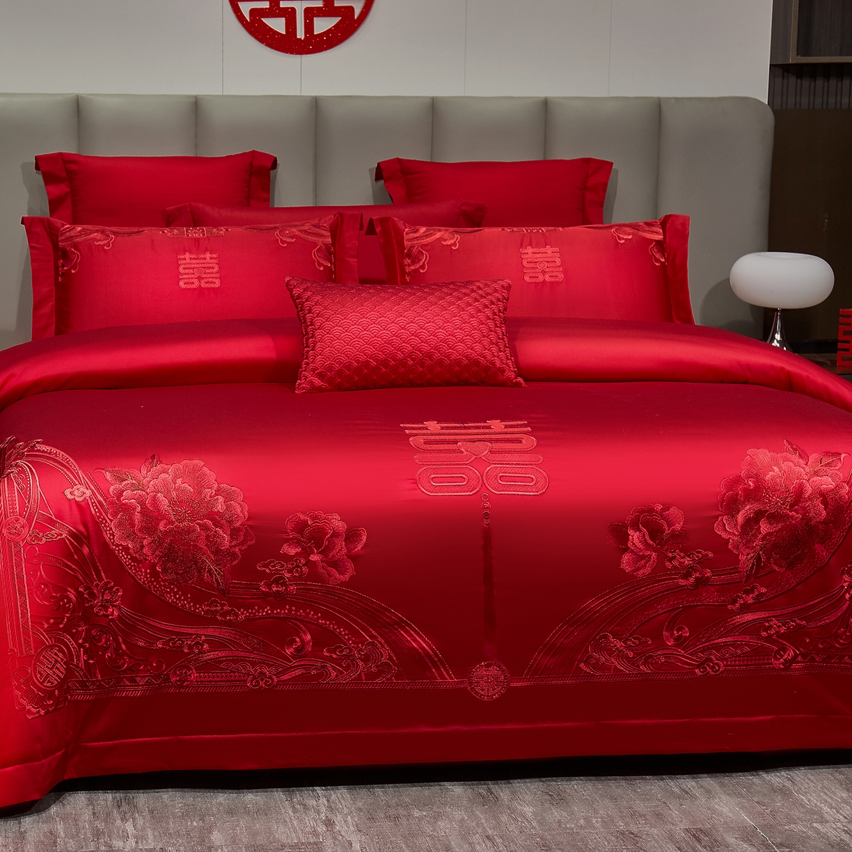 91家纺网 家纺一手货源 找家纺 浩情国际婚庆供货中心 2026新款100%全棉长绒棉纯棉婚庆四件套结婚刺绣六件套多件套长期供货 （提供买家秀） 囍上添花