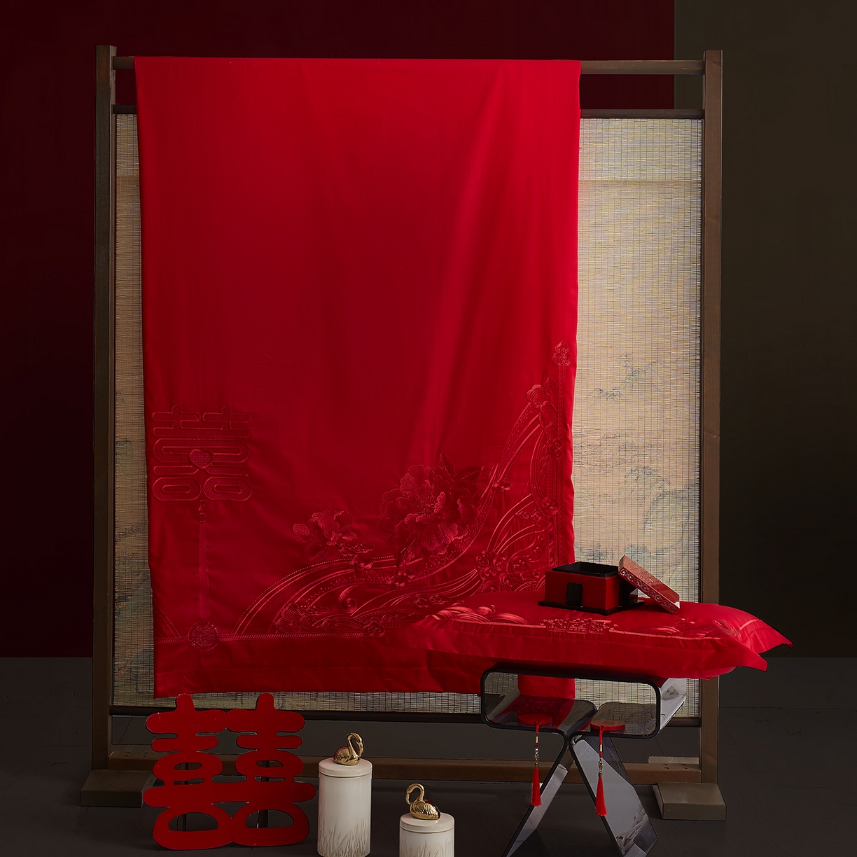 91家纺网 家纺一手货源 找家纺 浩情国际婚庆供货中心 2026新款100%全棉长绒棉纯棉婚庆四件套结婚刺绣六件套多件套长期供货 （提供买家秀） 囍上添花