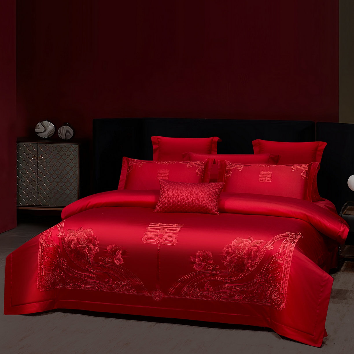 91家纺网 家纺一手货源 找家纺 浩情国际婚庆供货中心 2026新款100%全棉长绒棉纯棉婚庆四件套结婚刺绣六件套多件套长期供货 （提供买家秀） 囍上添花