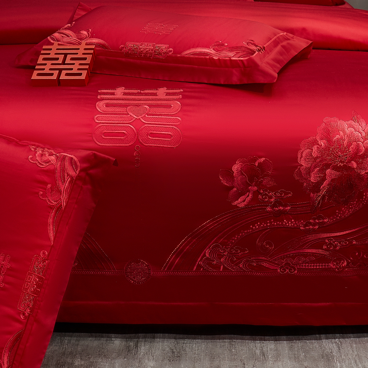 91家纺网 家纺一手货源 找家纺 浩情国际婚庆供货中心 2026新款100%全棉长绒棉纯棉婚庆四件套结婚刺绣六件套多件套长期供货 （提供买家秀） 囍上添花