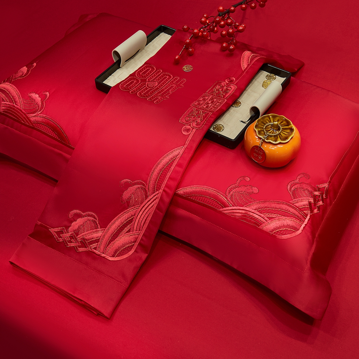 91家纺网 家纺一手货源 找家纺 浩情国际婚庆供货中心 2026新款100%全棉长绒棉纯棉婚庆四件套结婚刺绣六件套多件套长期供货 （提供买家秀） 囍上添花