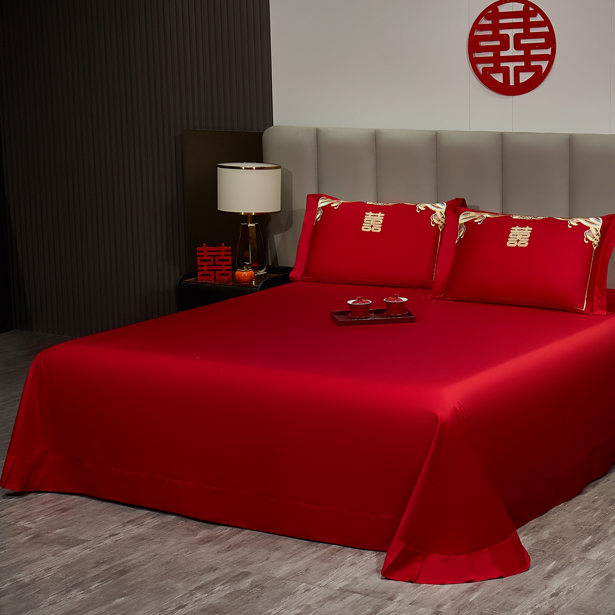 91家纺网 家纺一手货源 找家纺 浩情国际婚庆供货中心 2026新款100%全棉长绒棉纯棉婚庆四件套结婚刺绣六件套多件套长期供货 （提供买家秀） 幸福喜嫁-金