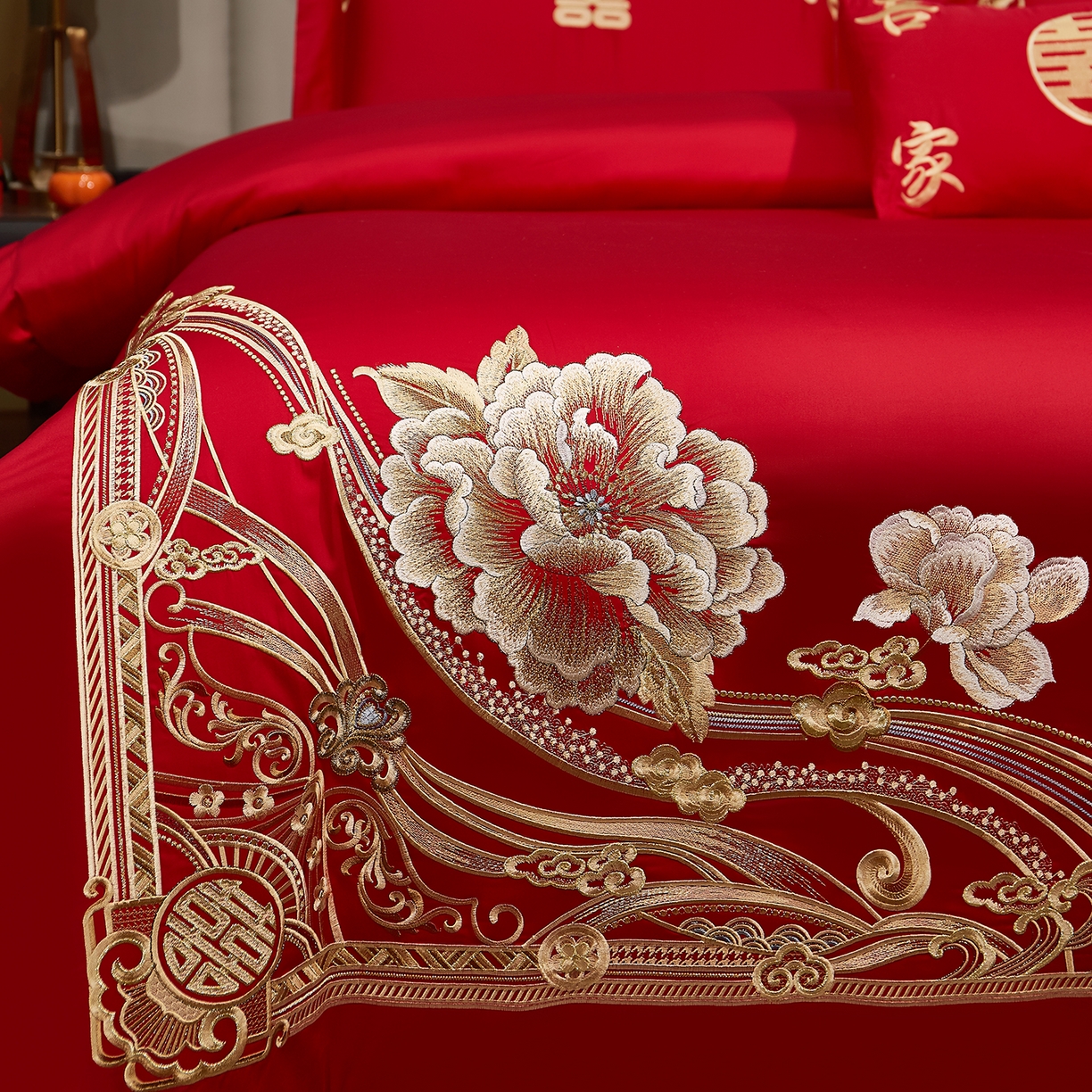 91家纺网 家纺一手货源 找家纺 浩情国际婚庆供货中心 2026新款100%全棉长绒棉纯棉婚庆四件套结婚刺绣六件套多件套长期供货 （提供买家秀） 幸福喜嫁-金