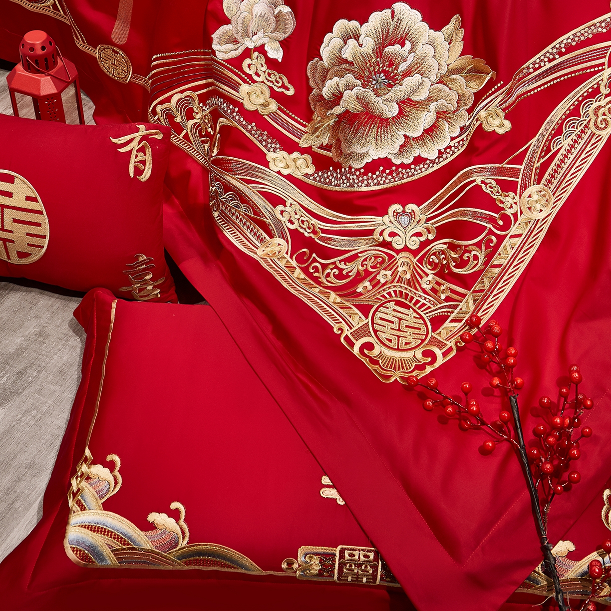 91家纺网 家纺一手货源 找家纺 浩情国际婚庆供货中心 2026新款100%全棉长绒棉纯棉婚庆四件套结婚刺绣六件套多件套长期供货 （提供买家秀） 幸福喜嫁-金