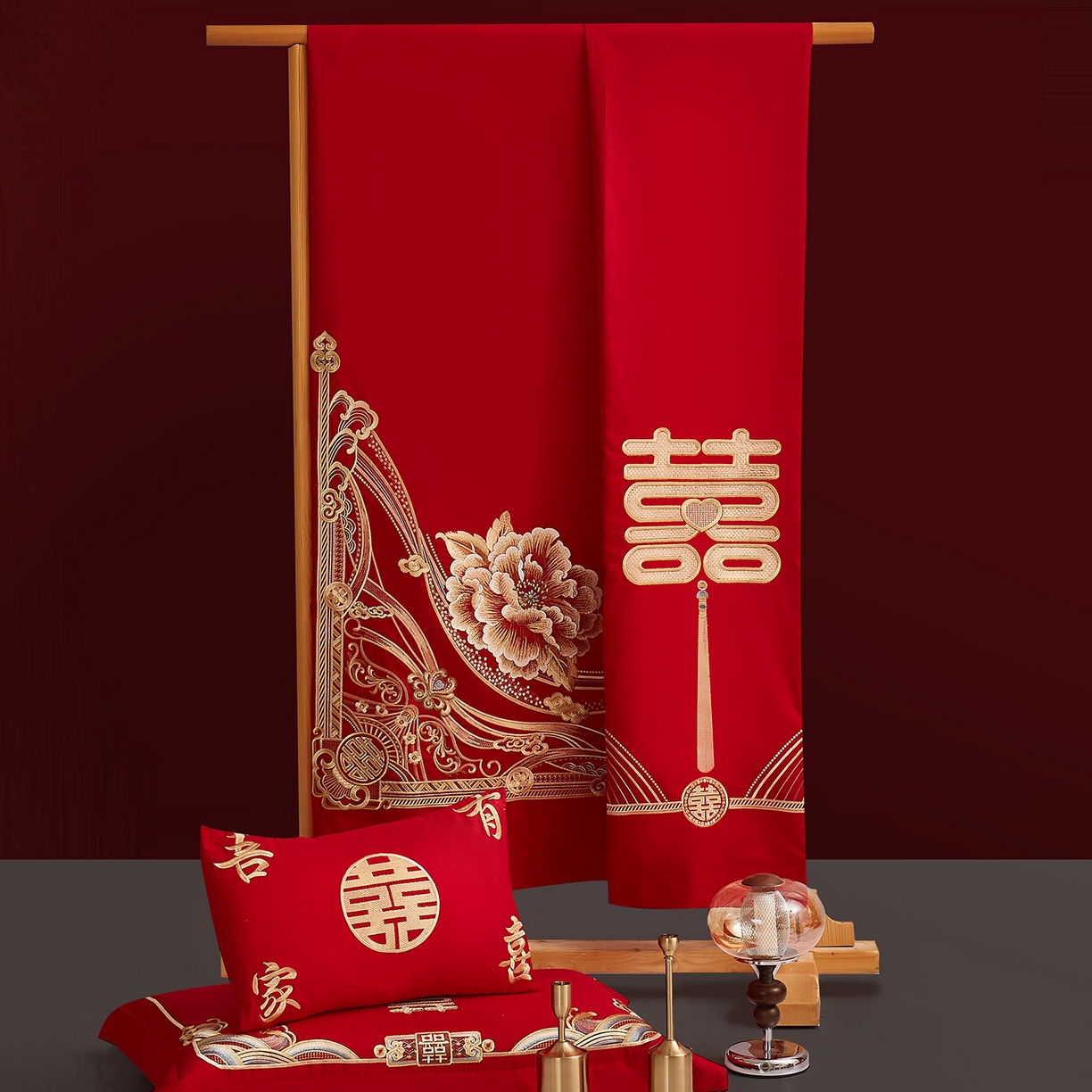 91家纺网 家纺一手货源 找家纺 浩情国际婚庆供货中心 2026新款100%全棉长绒棉纯棉婚庆四件套结婚刺绣六件套多件套长期供货 （提供买家秀） 幸福喜嫁-金