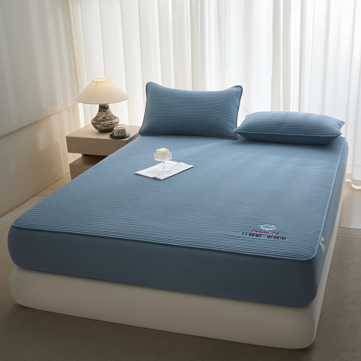 91家纺网 家纺一手货源 找家纺 芬晴家纺 2026新款知音全棉棉花床笠单品床笠床笠单件 知音-雾蓝