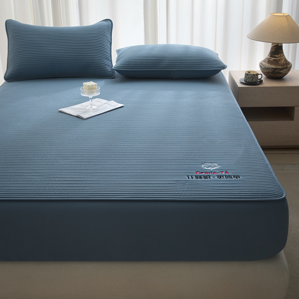 91家纺网 家纺一手货源 找家纺 芬晴家纺 2026新款知音全棉棉花床笠单品床笠床笠单件 知音-雾蓝