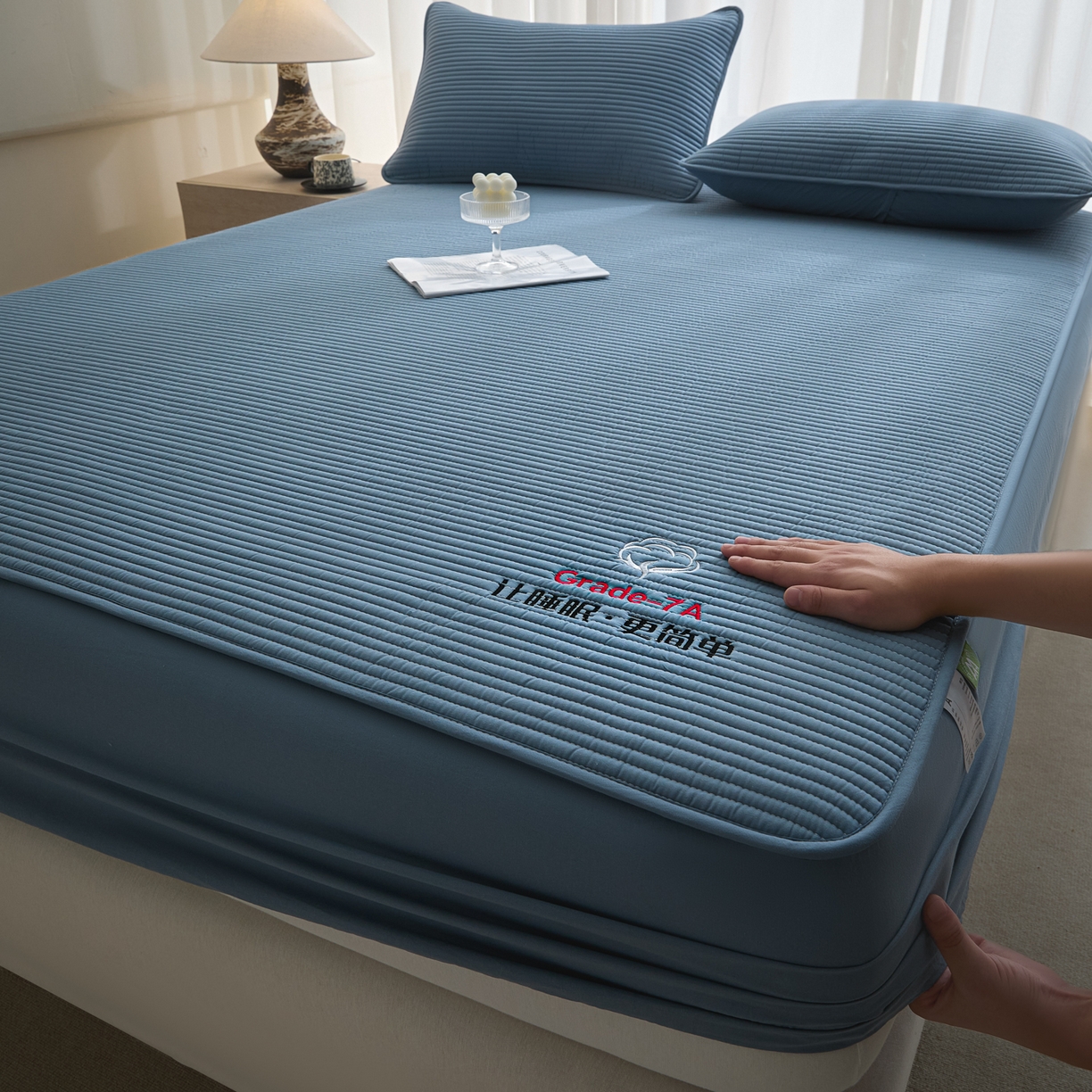 91家纺网 家纺一手货源 找家纺 芬晴家纺 2026新款知音全棉棉花床笠单品床笠床笠单件 知音-雾蓝