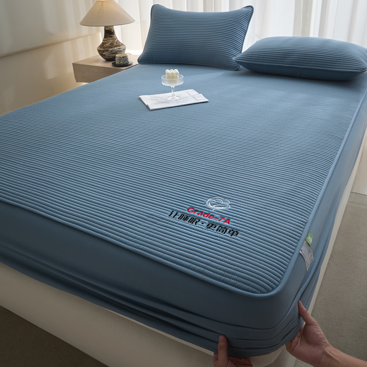 91家纺网 家纺一手货源 找家纺 芬晴家纺 2026新款知音全棉棉花床笠单品床笠床笠单件 知音-雾蓝