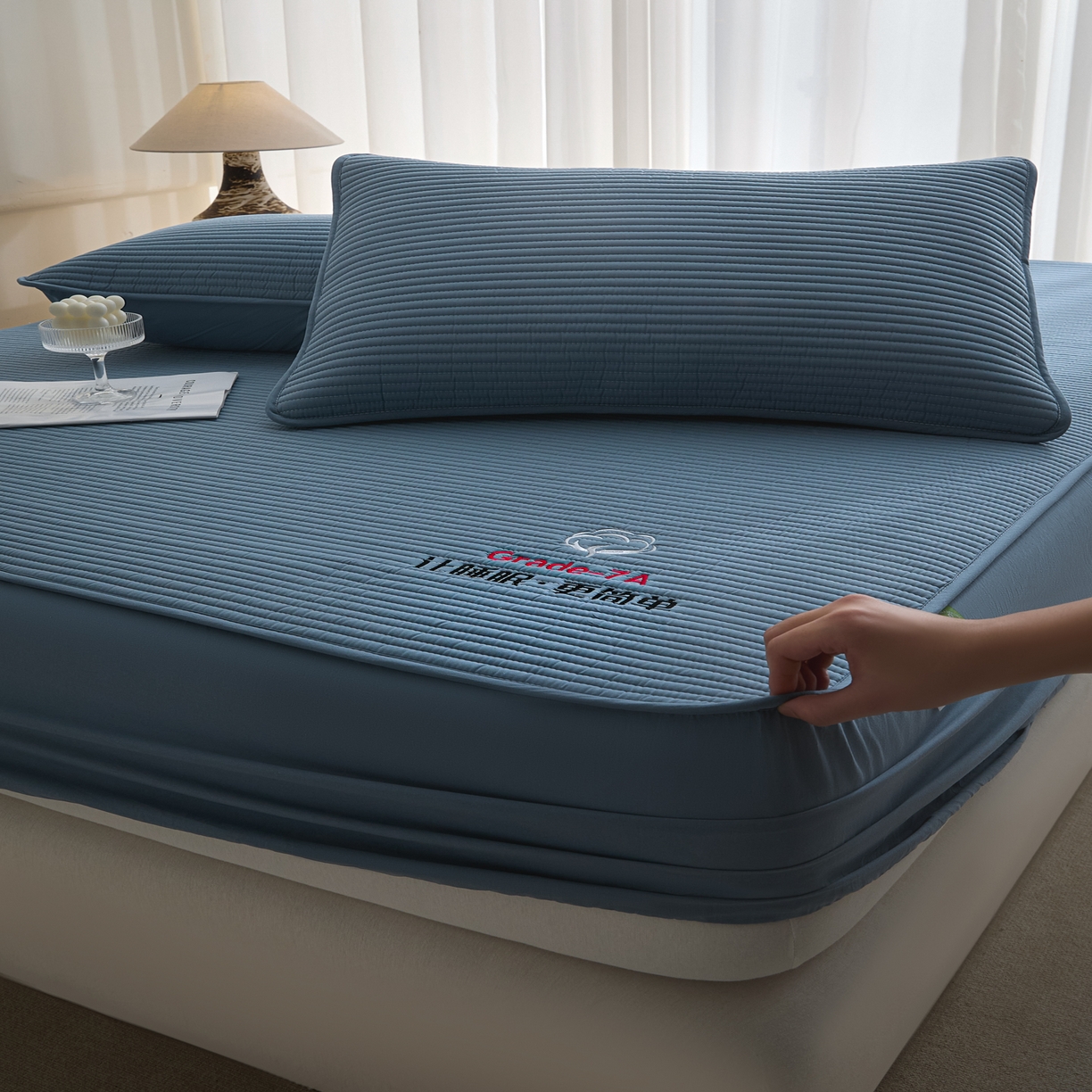 91家纺网 家纺一手货源 找家纺 芬晴家纺 2026新款知音全棉棉花床笠单品床笠床笠单件 知音-雾蓝