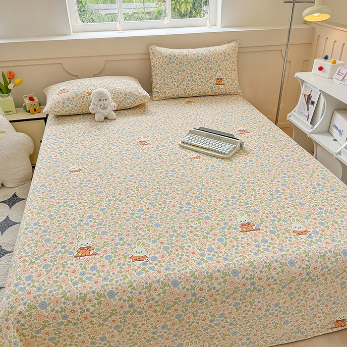 91家纺网 家纺一手货源 找家纺 爱彼家纺 2026新升级细沙工艺款亲肤柔软老粗布床单凉席席子春夏热门款-直播热卖 繁花兔影