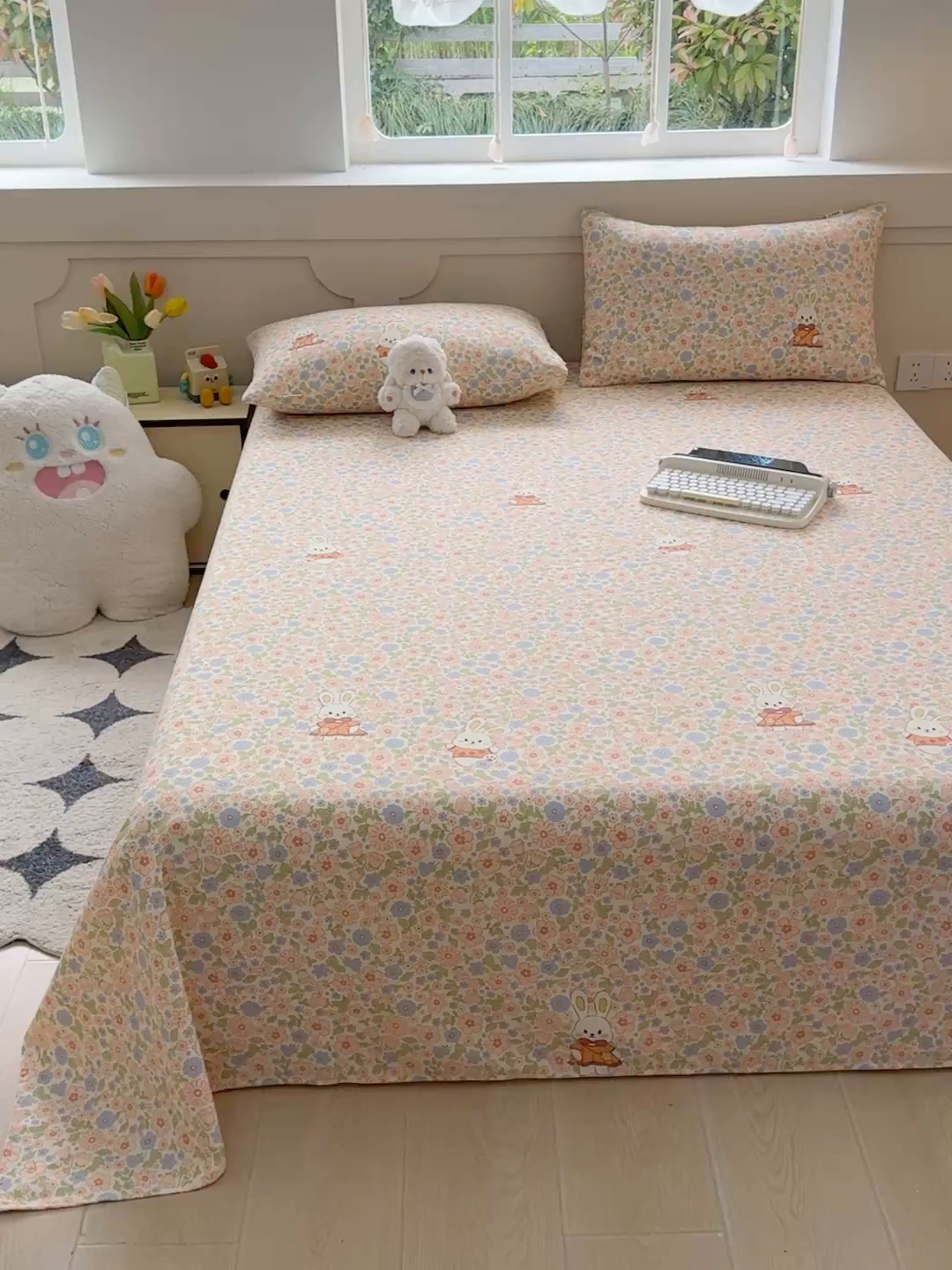 91家纺网 家纺一手货源 找家纺 爱彼家纺 2026新升级细沙工艺款亲肤柔软老粗布床单凉席席子春夏热门款-直播热卖 繁花兔影