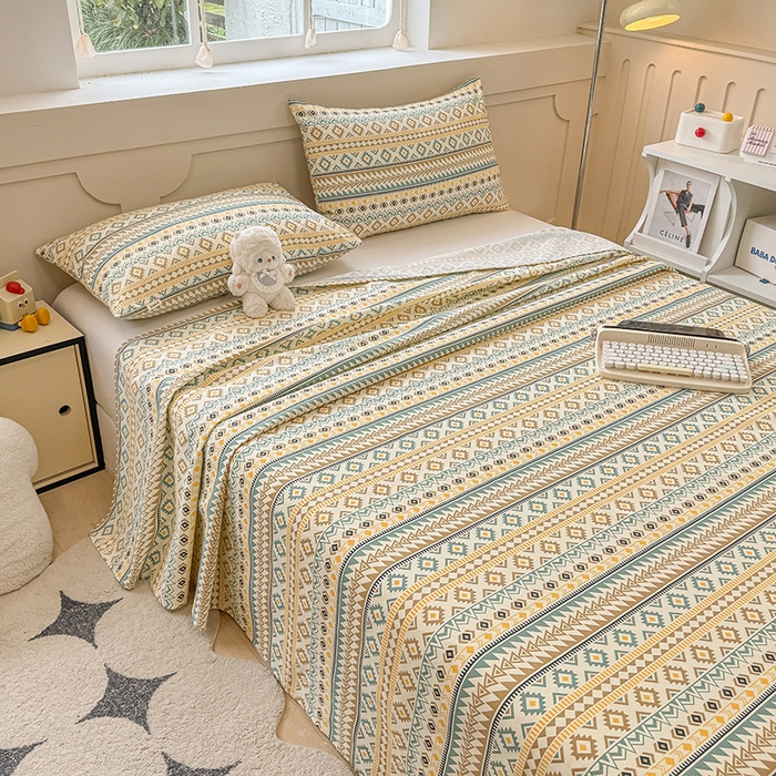 91家纺网 家纺一手货源 找家纺 爱彼家纺 2026新升级细沙工艺款亲肤柔软老粗布床单凉席席子春夏热门款-直播热卖 波西米亚