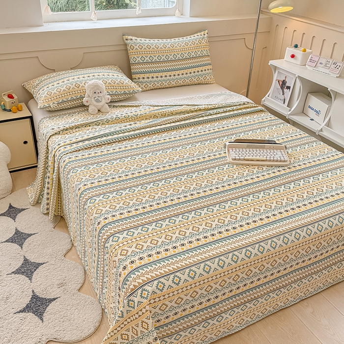 91家纺网 家纺一手货源 找家纺 爱彼家纺 2026新升级细沙工艺款亲肤柔软老粗布床单凉席席子春夏热门款-直播热卖 波西米亚