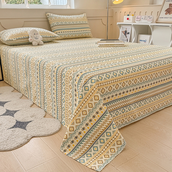 91家纺网 家纺一手货源 找家纺 爱彼家纺 2026新升级细沙工艺款亲肤柔软老粗布床单凉席席子春夏热门款-直播热卖 波西米亚