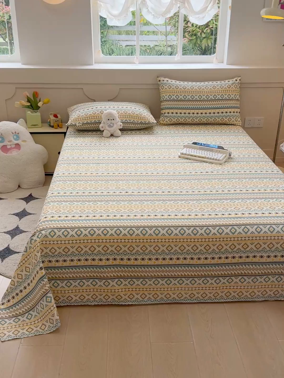 91家纺网 家纺一手货源 找家纺 爱彼家纺 2026新升级细沙工艺款亲肤柔软老粗布床单凉席席子春夏热门款-直播热卖 波西米亚