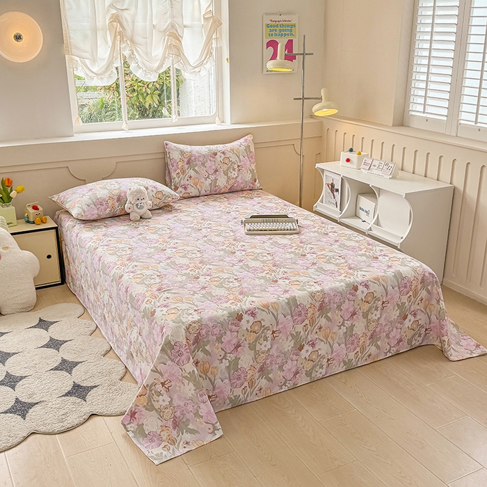 91家纺网 家纺一手货源 找家纺 爱彼家纺 2026新升级细沙工艺款亲肤柔软老粗布床单凉席席子春夏热门款-直播热卖 法式花园