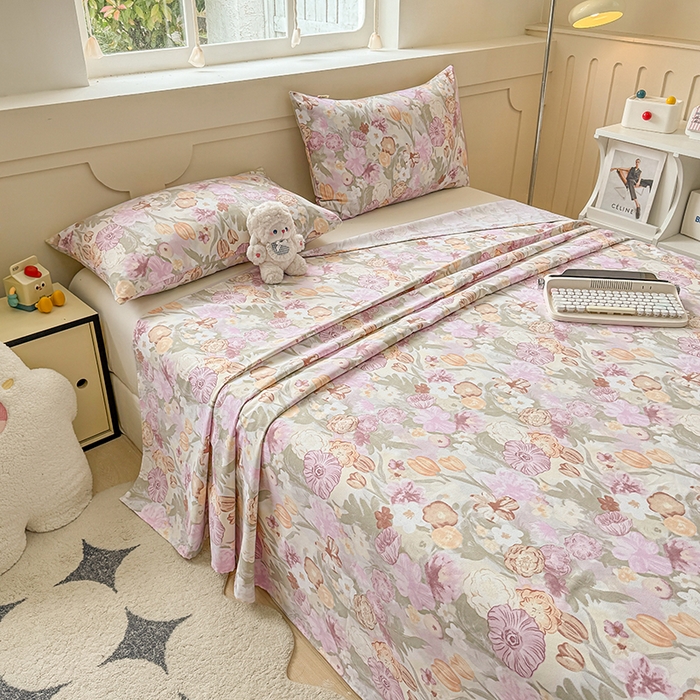 91家纺网 家纺一手货源 找家纺 爱彼家纺 2026新升级细沙工艺款亲肤柔软老粗布床单凉席席子春夏热门款-直播热卖 法式花园