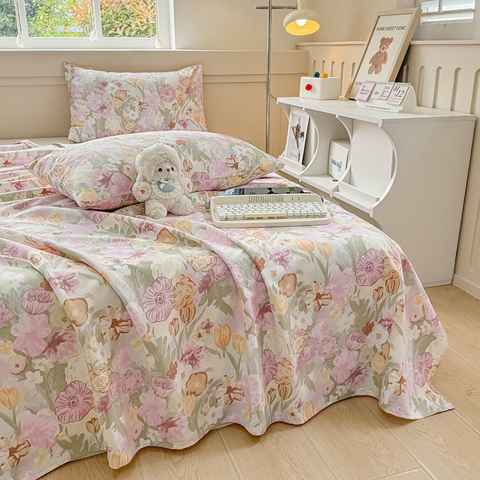 91家纺网 家纺一手货源 找家纺 爱彼家纺 2026新升级细沙工艺款亲肤柔软老粗布床单凉席席子春夏热门款-直播热卖 法式花园