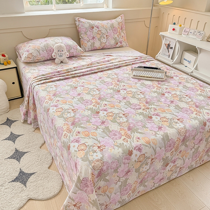 91家纺网 家纺一手货源 找家纺 爱彼家纺 2026新升级细沙工艺款亲肤柔软老粗布床单凉席席子春夏热门款-直播热卖 法式花园