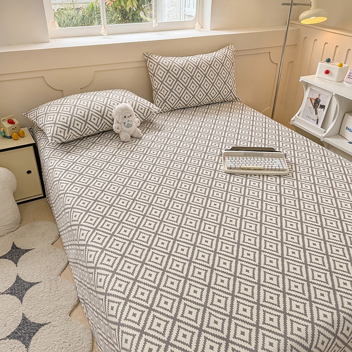 91家纺网 家纺一手货源 找家纺 爱彼家纺 2026新升级细沙工艺款亲肤柔软老粗布床单凉席席子春夏热门款-直播热卖 菱格绿